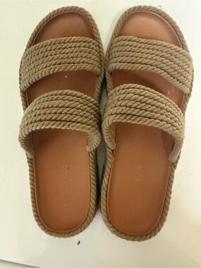 American Eagle Outfitters Rope Double-Strap Slide Sandals in Taupe
